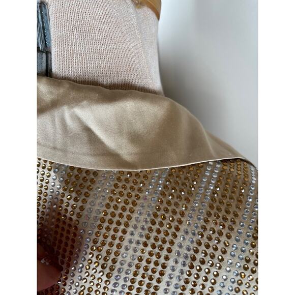 Retrofete Oliver Crystal Embellished Silk Long Sleeve Gold Mini Dress Sz Medium - Picture 7 of 11